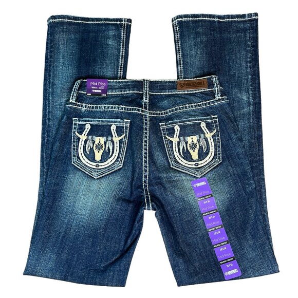 Rock & Roll Denim Midrise Bootcut Aztec Steer Women's Riding Jeans (26x34) NEW - Picture 1 of 14